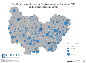 Cartes des chaufferies collectives et industrielles en région Bourgogne-Franche-Comté