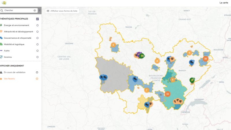 Territoires Intelligents et Durables de la Bourgogne-Franche-Comté en Carte interactive